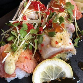 Tamari Bar - Aburi sushi roll - does not come in a rectangular block like it would at other places. - Izakaya Near Me - Seattle, Washington Tamari Bar - Aburi sushi roll - does not come in a rectangular block like it would at other places. - Izakaya Near Me - Seattle, Washington
