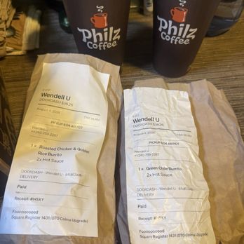 Philz Coffee - Roasted Chicken & Golden Rice Burrito & Green Chile Burrito. Both missing 2X Hot Sauce requested. - Coffee & Tea Near Me - South San Francisco, California Philz Coffee - Roasted Chicken & Golden Rice Burrito & Green Chile Burrito. Both missing 2X Hot Sauce requested. - Coffee & Tea Near Me - South San Francisco, California