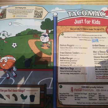 Taco Mac - Kid's menu. Activities on back and the restaurant provides crayons. - Sports Bars Near Me - Lawrenceville, Georgia