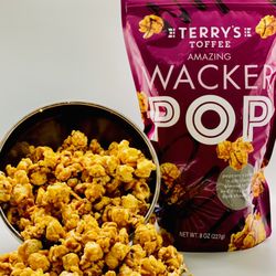 Terry's Toffee - Amazing WackerPop - almond toffee coated popcorn drizzled in dark chocolate!