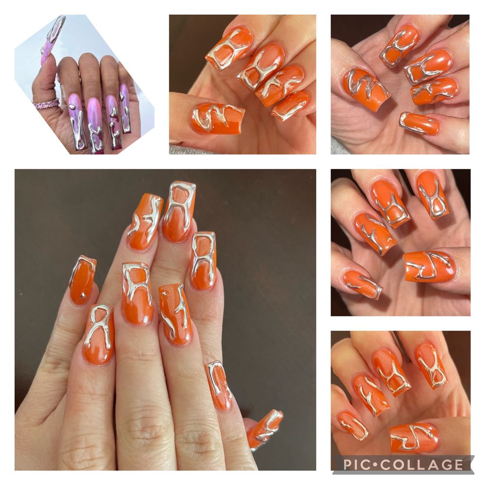 picture with pink is the inspiration I showed the artist. The orange is what I left the salon with.