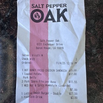 Salt Pepper Oak - Receipt - Barbeque Near Me - Baton Rouge, Louisiana