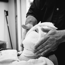 The Harbor Barber - Hot steam towels provided to relax the patron, and provide the closest shave possible
