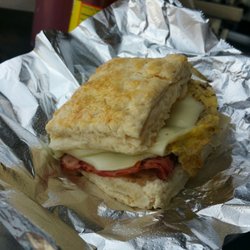 Biscuit's Biscuits - Turkey Bacon, Eggs and Cheese sandwich!