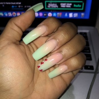 Exquisite Nails - Green ombré w/ hearts - Nail Salons Near Me - Tucson, Arizona Exquisite Nails - Green ombré w/ hearts - Nail Salons Near Me - Tucson, Arizona