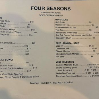 Four Seasons - Vietnamese Kitchen - Soft opening menu - Vietnamese Near Me - Reno, Nevada Four Seasons - Vietnamese Kitchen - Soft opening menu - Vietnamese Near Me - Reno, Nevada