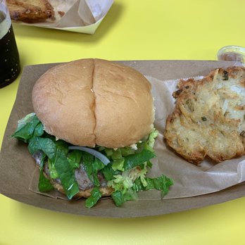 Ziggy's Kielbasa House - The Major Burger with a potato pancake on the side. - Delis Near Me - Leander, Texas Ziggy's Kielbasa House - The Major Burger with a potato pancake on the side. - Delis Near Me - Leander, Texas