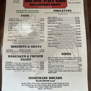 Barbed Wire Cafe - Breakfast Menu - Breakfast & Brunch Near Me - Plainwell, Michigan