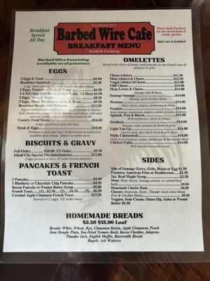 Menu photo 2 Barbed Wire Cafe Plainwell, MI