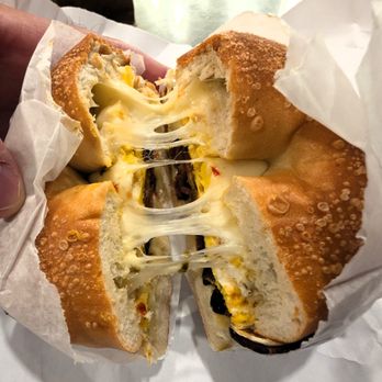 NY Bagel Cafe - Bacon, Egg, & Cheese on a Plain Bagel - Cheese Pull!! - Coffee & Tea Near Me - Norfolk, Virginia NY Bagel Cafe - Bacon, Egg, & Cheese on a Plain Bagel - Cheese Pull!! - Coffee & Tea Near Me - Norfolk, Virginia