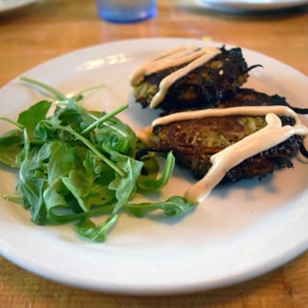 Garden Grille - zucchini fritters--the only thing I've ever had at Garden Grille that I didn't like. - Vegan Near Me - Pawtucket, Rhode Island