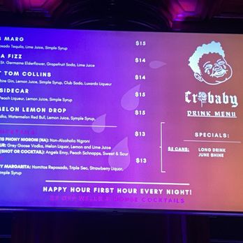 Crybaby - The Digital Bar Menu - Dance Clubs Near Me - Oakland, California