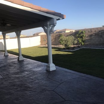 Designer's Touch Landscape - Stamped concrete back patio. Mesa buff colored concrete, Java released, then sealed. - Landscaping Near Me - Quartz Hill, California Designer's Touch Landscape - Stamped concrete back patio. Mesa buff colored concrete, Java released, then sealed. - Landscaping Near Me - Quartz Hill, California
