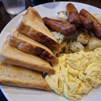 The Basic - The basic with scrambled eggs, sausage and sour dough toast. Recommend. - Breakfast & Brunch Near Me - Vancouver, British Columbia