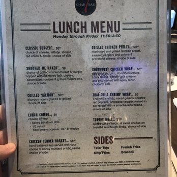 CharBar No 7 - Menu for lunch - American Near Me - Mountain Brook, Alabama
