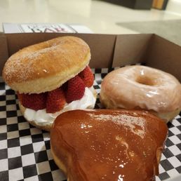 Strawberry, creme brulee, vanilla glazed. Strawberry, creme brulee, vanilla glazed.