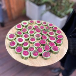 Chicken Foot - Wedding appetizer of beet hummus in cucumber cups