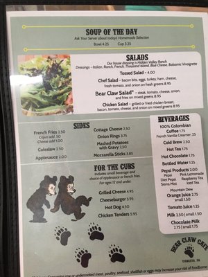 Menu photo 1 The Bear Claw Tionesta, PA