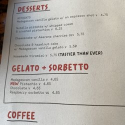 Franco Manca - Dessert menu