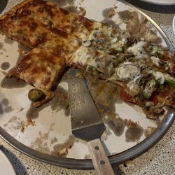 Nonno Carm's pizza & pasta - Extra large thin crust: 1/2 sausage and 1/2 jalapeño, pepperoni with bell peppers, mushrooms and onion
