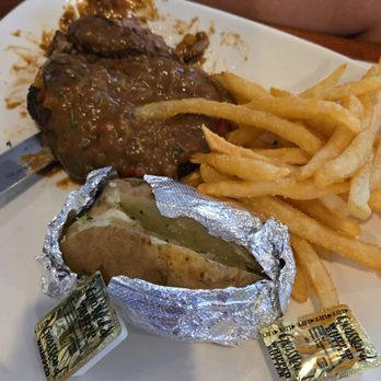 Pressley's At the Marina - Hamburger steak with fries - Seafood Near Me - Edisto Island, South Carolina