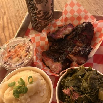 Soul & Smoke Avondale - COLLARD GREENS SMOKED DUROC RIB TIPS GARLIC MASHED POTATOES SPRECHER SODA - Barbeque Near Me - Chicago, Illinois