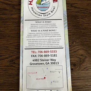 Hello Poké - the menu for hello poke - Poke Near Me - Grovetown, Georgia