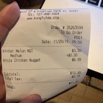 Kung Fu Tea - Charged me $6.99 - Bubble Tea Near Me - Pinellas Park, Florida Kung Fu Tea - Charged me $6.99 - Bubble Tea Near Me - Pinellas Park, Florida