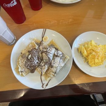 New Day Cafe Brunch House - My food (Nutella crepe with chocolate milk and scrambled eggs with cheese.) - Breakfast & Brunch Near Me - Fort Worth, Texas