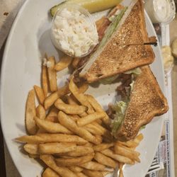 Lakehurst Diner Restaurant - B.L.T. with fries, along with pickle and coleslaw.