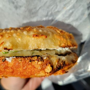 M&J BAGEL STORE Bakery Deli Cafe - Asiago with scallion cream cheese - Breakfast & Brunch Near Me - Hunter, New York