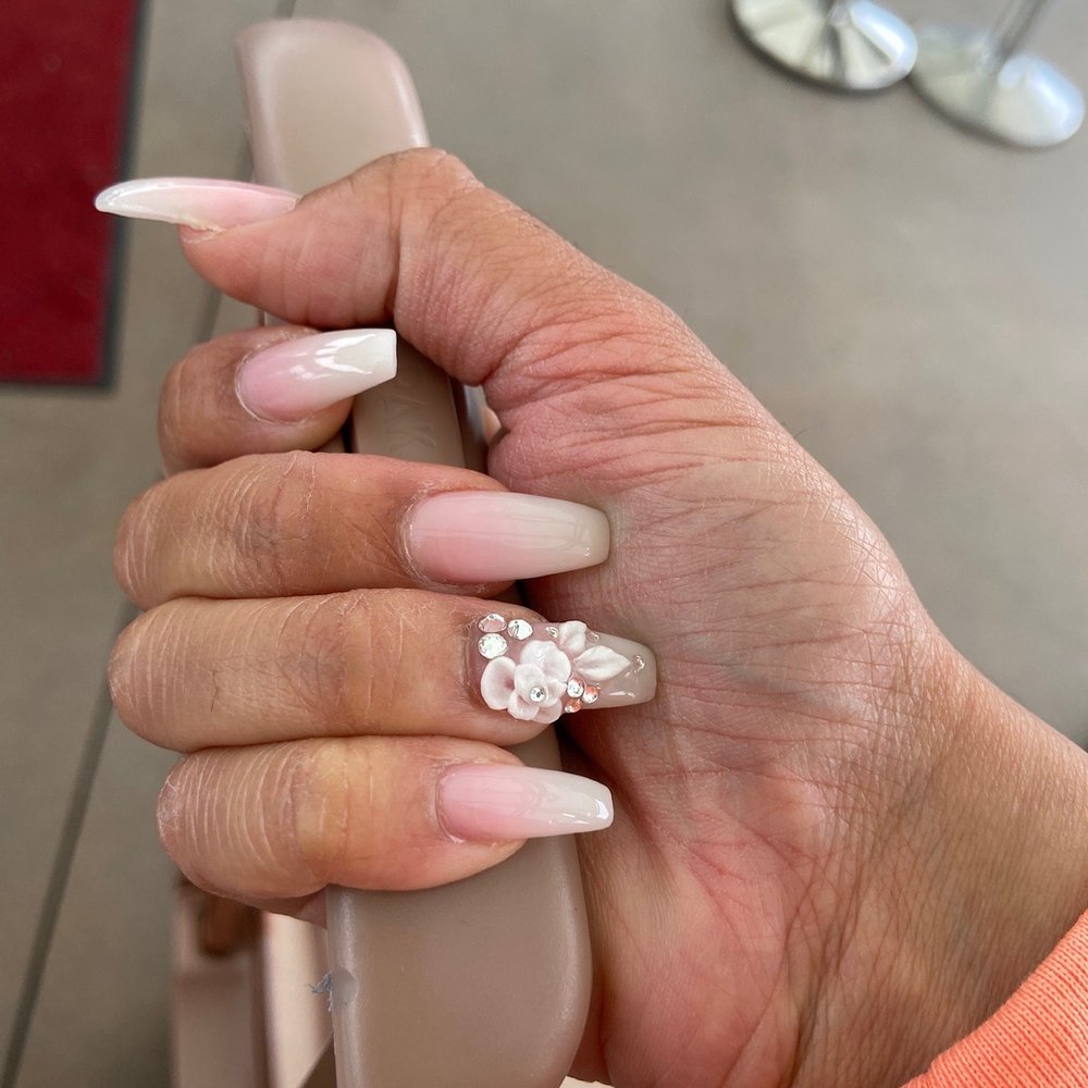 Cutie Nails - Pink and white ombre tip with acrylic design by Song. - Nail Salons Near Me - Chula Vista, California