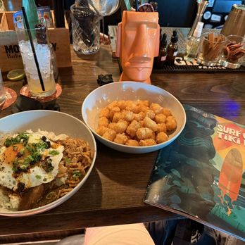 Surf City Tiki Hut - Loco Moco, tater tots, cocktail - Tiki Bars Near Me - Gilbert, Arizona Surf City Tiki Hut - Loco Moco, tater tots, cocktail - Tiki Bars Near Me - Gilbert, Arizona