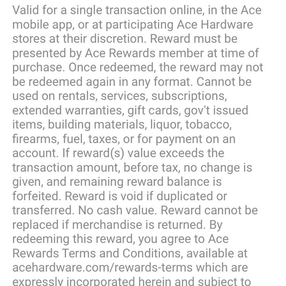 Junga's Ace Hardware - Ace rewards terms and conditions. - Hardware Stores Near Me - Saline, Michigan