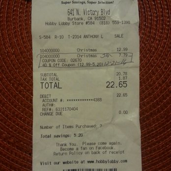 Hobby Lobby - Cashier returned discounted item instead of full price item. Hobby lobby stole my money! - Hobby Shops Near Me - Burbank, California Hobby Lobby - Cashier returned discounted item instead of full price item. Hobby lobby stole my money! - Hobby Shops Near Me - Burbank, California