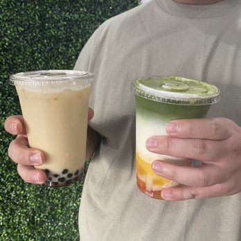 Fresh Box - Jasmine milk tea with boba  and mango  matcha  latte with rainbow  jelly - Poke Near Me - Concord, California