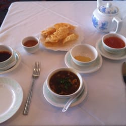 Lilac Blossom Restaurant - Lunch soup and condiments.