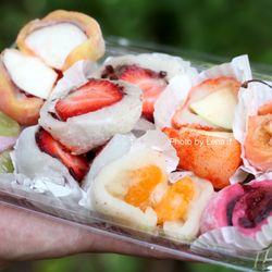 Two Ladies Kitchen - Fruit mochi - Cherry Mochi, Rainier Cherry Mochi, Mandarin Orange Mochi, Grape Mochi, Peach Mochi, Strawberry Mochi, Li Hing Mui Apple Mochi