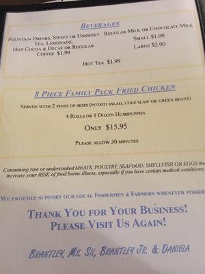 Menu photo 1 Brantley's Village Restaurant Oriental, NC