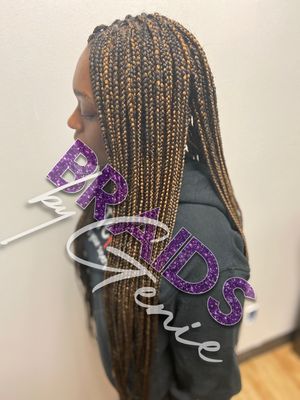 New to the neighborhood 20%off every style - This is a knotless box braids waist length the color is 1b27 very beautiful combination New to the neighborhood 20%off every style - This is a knotless box braids waist length the color is 1b27 very beautiful combination