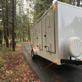 Royal Flush Luxury Restrooms - Delivering our 3-stall restroom up a steep mountain, but we'll do whatever it takes to make it happen! - Portable Toilet Services Near Me Royal Flush Luxury Restrooms - Delivering our 3-stall restroom up a steep mountain, but we'll do whatever it takes to make it happen! - Portable Toilet Services Near Me