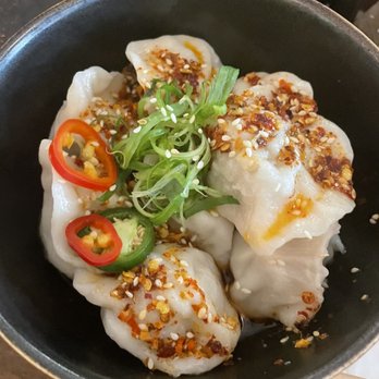 Dumpling Time - Pork dumpling in chili oil, needs more salt - Asian Fusion Near Me - San Jose, California