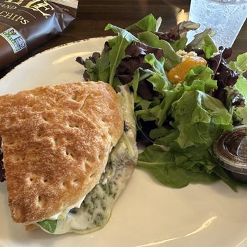 Urbane Cafe - Bella Portobello sandwich which comes with a house salad.  This was half an order...my husband had the other half. - Sandwiches Near Me - Valencia, California