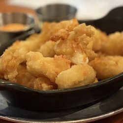 The Bine Beer & Food - Beer Battered Cheese Curds (Ellsworth Wisconsin Cheese Curds, Serrano Jelly, Smoky Aioli) The coating reminds me of tempura.... SOOO GOOD!