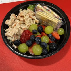 Mike's Chicken Salad - Shrimp Salad Bowl with a side of fruit