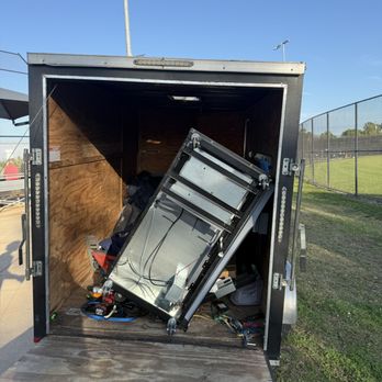 T and J Moving - this is how the piece looked when we opened the trailer.  It was loaded in the other direction with protection, which they took off after!!! - Movers Near Me
