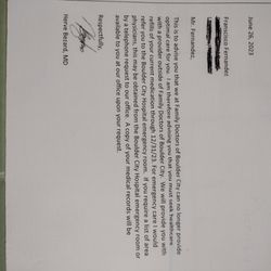 Family Doctors of Boulder City - Letter of Jennifer boy