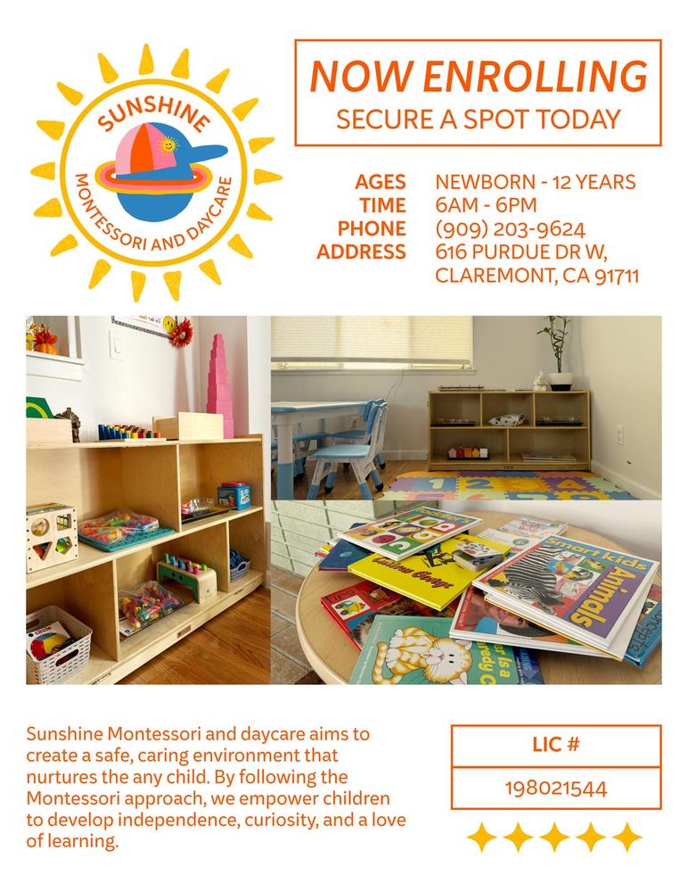 Sunshine Montessori & Daycare - childcare center in Claremont, CA