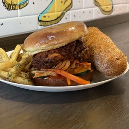 Fiya Fry Chicken Sandwich , nori fries, and Korean Corn Dog Fiya Fry Chicken Sandwich , nori fries, and Korean Corn Dog