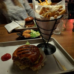 Cheese burger and truffel parmesan fries.